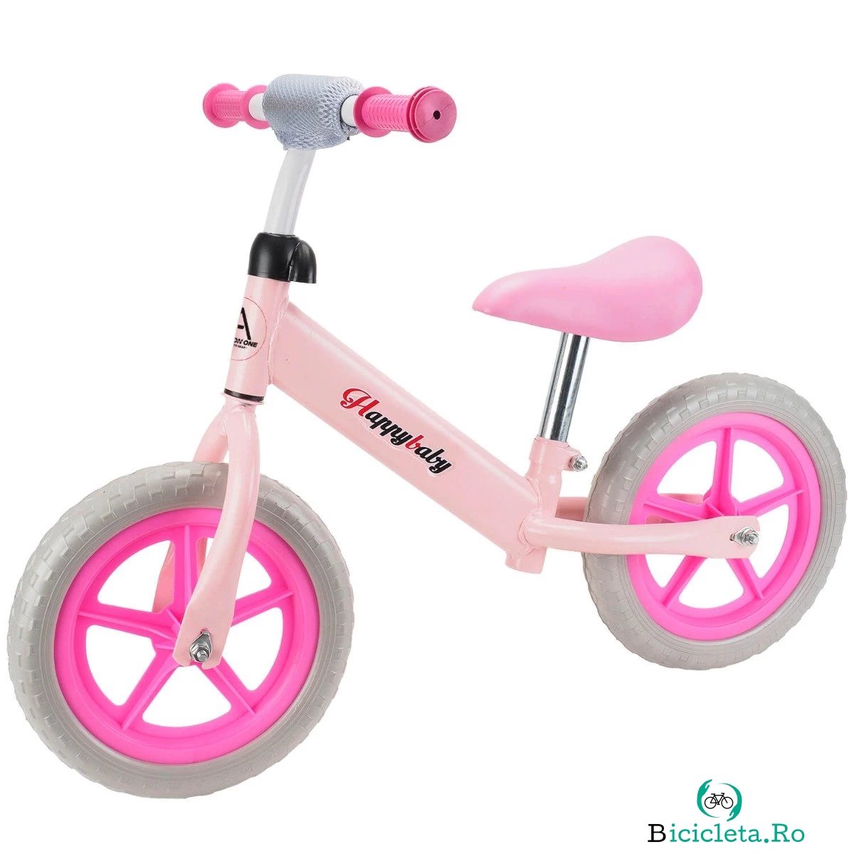 Bicicleta fara pedale pentru copii, Action One, Happy Baby, 12 inch, Roz la 109.99 lei ron