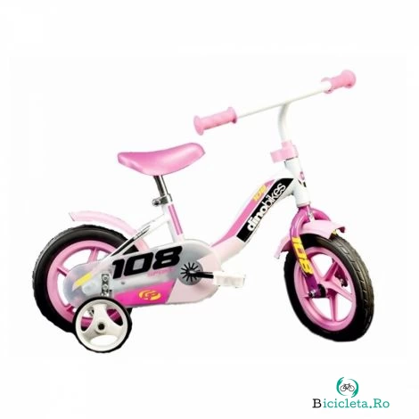 Bicicleta 108 fl cu maner pentru parinti - dino bikes-108 roz la 497.75 lei ron