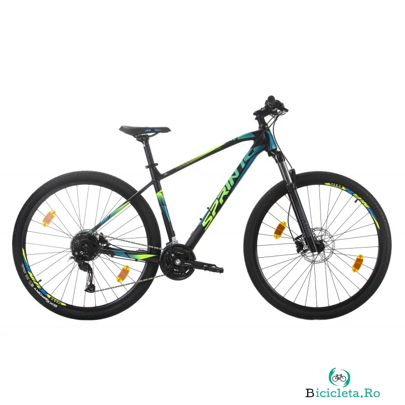 Bicicleta MTB Sprint Apolon 29 Negru Mat/Cyan/Verde Neon 520 mm