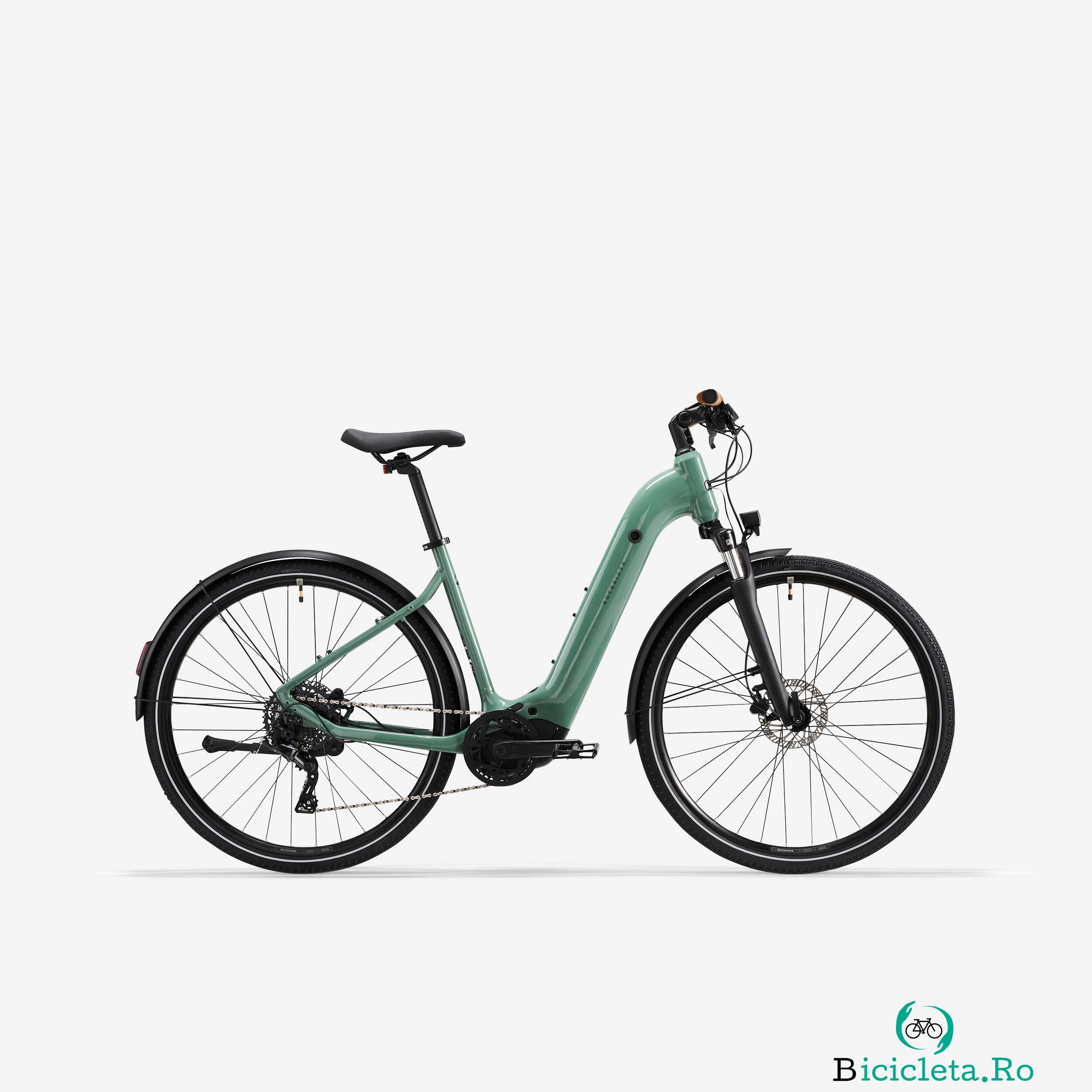 Bicicletă polivalentă electrică cu motor central Cadru jos E-actv 500 Verde