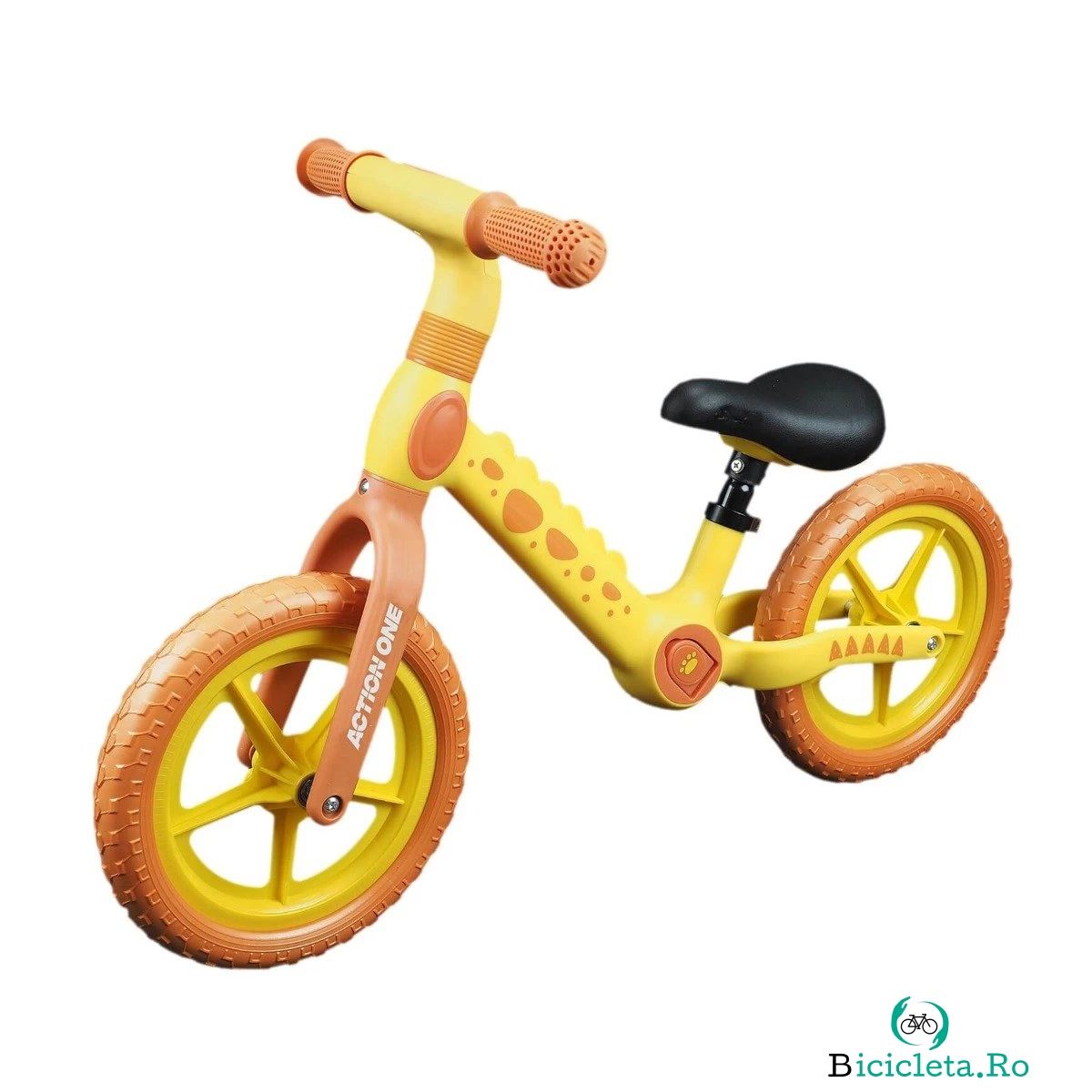 Bicicleta fara pedale pentru copii 2-5 ani, Action One Spiky, 12 inch, Portocaliu